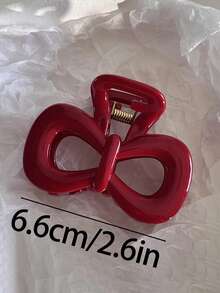 2pcs/1pc Women's 6.6cm/2.6in Black Straight Polka Dot Red Glossy Bow Lightweight Plastic Hair Clip, Fashion Versatile Premium Elegant Minimalist Solid Color Hair Claw, Suitable For Daily Wear, Outings, Casual, Party, Commute, Beach Vacation, Ponytail, Bun, Face Washing, Bathing, Makeup, Outfit Matching, Hair Accessory - Multicolor - View 2