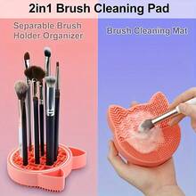 1pc Makeup Brush Cleaning Mat With Drying Rack, Suitable For Silicone Washing In The Sink, For Brushes, Eyeliners, Painting Brushes, Toothbrushes, Desktop Cosmetics Storage Rack, Portable Makeup Tools, Suitable For Travel And Home Use, A Great Gift - A - View 8
