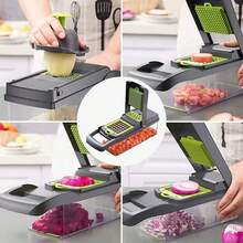 16-In-1 Vegetable Chopper – Multi-Functional Food Chopping, Slicing, And Peeling Set For Salads, Fruits, And Vegetables. Heavy-Duty Kitchen Gadget With Storage Box. Halloween Gift. - Grey - View 3