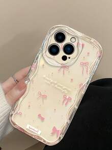 1pc Transparent Creamy Texture Personalized Diverse Pink Bow Pattern Phone Case Compatible With IPhone 16 Pro Max/17/16/15/14 Plus/13/12/11 Protective Cover Air - Multicolor - View 2