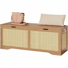 47.2 Inch Rattan Storage Ottoman Chest, End Of Bed, Storage Chest, Large Entryway Trunk Box Bedroom, Living Room, Rustic Wood - Vintage Brown - View 10