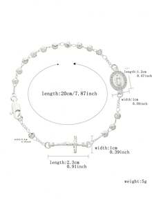 1pc Silver Handmade Beaded Virgin Mary Bracelet, Rosary Religious Bracelet, Suitable For Women's Daily And Holiday Wear - Silver - View 2