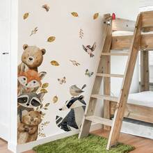 2pcs/1set Whimsical Forest Animal Wall Decals, Bear Fox Raccoon & Leaves Pattern, Removable Stickers, Cute Forest Art Decor For Home Interior And Living Space - Cartoon Animals - View 10