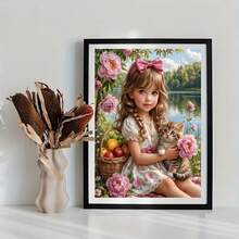 1PC DIY 5D Diamond Painting Kit Cute Little Girl Pattern - Round Full Drill Art Mosaic Craft, Home Wall Decor, Unframed - No Frame - View 3