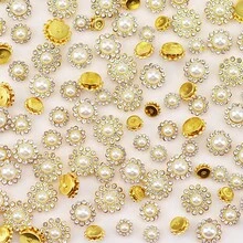50個/包,圓形水鑽環,8mm、10mm、12mm、14mm,混色尺寸,彩色手工縫爪水鑽,適用於衣物、鞋子、帽子、包包、DIY手工材料、珠寶配件 - 雙層花 金 型號混 - 查看 15