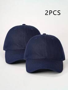 1/2件裝 男士純色極簡防曬棒球帽，休閒日常穿搭 - 藏青色 - 查看 5