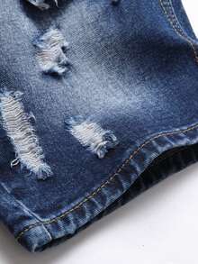 Traceable Cotton - European & American Men's Distressed Denim Shorts - Blue - View 3