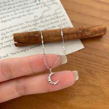 1 pieza Collar con colgante de diseño de luna de plata de ley S925, joyería de calidad elegante para uso diario de mujeres, regalo exquisito para seres queridos - Plateado - Ver 3