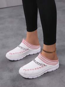 Zapatos deportivos casuales para mujer, sandalias planas de moda sin cordones - Rosa - Ver 4