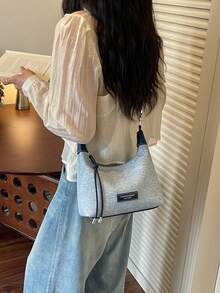 Túi xách đeo chéo nữ kiểu bánh bao phối màu thời trang mới, phong cách tối giản thanh lịch, nhẹ, dung tích lớn, dùng thường ngày - Màu xanh hải quân - Xem 5