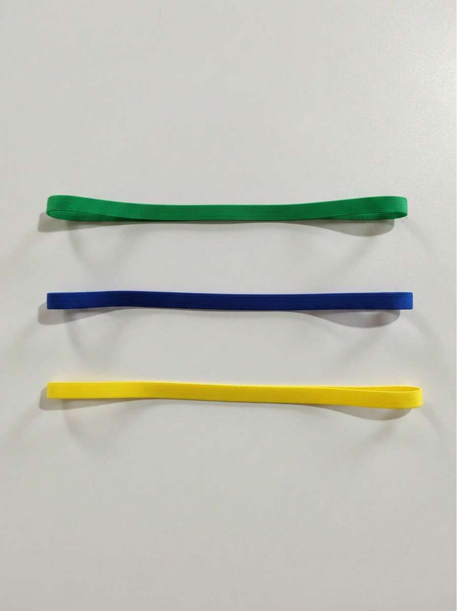 Kit Of 3 Elastic Headbands For The World Cup, Running, Gym, Yoga, Casual, Street, Brazil Fan Club - Blue, Green And Yellow - 綠色,黃色和藍色 - 查看 1