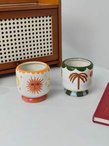 Cabin Kangaroo 1 pieza Portautensilios de cerámica pintado a mano, estilo bohemio, patrón colorido y juguetón, estante de almacenamiento decorativo para encimera de cocina, adecuado para espátulas, tenedores, brochas, bote de almacenamiento multiusos para decoración del hogar - Multicolor - Ver 14