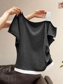 NostaNoir Camiseta Deportiva de Maternidad de Verano, de Manga Corta, Hombros Descubiertos, de Doble Uso, Ajustada, Transpirable, para Lactancia Postparto - Gris - Ver 1