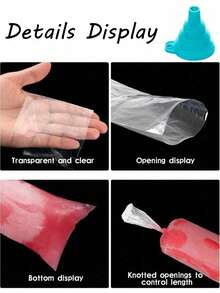 50/100pcs 30cm*5.5cm Popsicle Bags, Ice Cream Mold Bags With Funnel, Plastic Rectangular Self-Sealing Popsicle Bags, Durable And Airtight, Wide Mouth Funnel, Suitable For Making Ice Cream, Bachelorette Party, Kitchen, Storage, Decoration, Outdoor - Multicolor - View 5