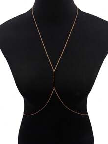 1pc Fashion Hot Girl Style Summer Beach Chain Tube Bead Body Chain, Sexy X-Shaped Waist Chain, Bohemian Style Gold Beaded Beach Bikini Body Chain, Vacation Daily Accessory - Golden Millet Pearls - View 4