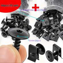 25 Sets U-Shaped Spring Metal Clips With Large Flange Head Self Tapping Screws Kit, Auto Fender Bumper Inner Liner Fastener Retainer Clips For Motorcycle Electric Vehicle Plastic Panel Fixing - U-shaped Washer Fasteners - View 8
