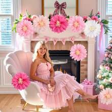A 20-Centimeter Handmade Daisy Paper Flower Ball Party Backdrop Decoration Set, Composed Of Pink, Rose-Pink, Peach And White Mixed Paper Balls. Suitable For Wedding Backdrops, Birthday Party Center Decorations And Seasonal Flower Decorations. - Multicolor - View 7