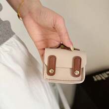 Mini Preppy Style PU Leather Earphone Storage Bag, Contrast Color Flap Design, Portable Shockproof Bluetooth Earphone Protective Case, Compact Multifunctional Data Cable & Coin Storage Pouch, Multiple Colors Available - Multicolor - View 30
