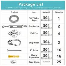Shade Sail Hardware Kit With 50 Feet Cable Wire Rope, Anti-Rust Stainless Steel Stainless Steel Sun Shade Hardware Kit For Rectangle Square Triangle Shade Sail Installation 66 PCS - Silver - View 2