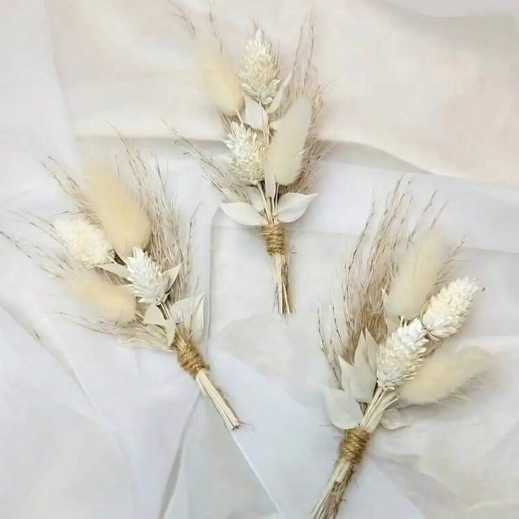 1/2/4/8/12pcs Mini Artificial Flower Bouquet Wedding Corsage Bohemian Style Wedding Decoration Men's Lapel Flower Table Centerpiece Decoration Reed Grass Birthday Cake Decoration Floral - G13 - View 1