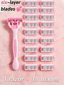 6-Layer Women's Shaving Razor, 6/12/18/24/36 Pcs Blades, Safety Razor For Women, Suitable For Intimate Areas, Armpits, Legs, Shaving Tool, Facial Care, Travel Essential - 1 Handle + 18 Blades - View 21