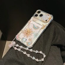 New 2pcs Set: Sun & Planet Pattern Card Holder Transparent Shockproof Phone Case + Mermaid Bracelet Minimalist Protective Anti-Shock Durable Full Coverage Compatible With Apple Phone Case - Clear - View 5