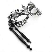 Thmyo Venetian Halloween Mardi Gras Party Mask With Holding Stick, Carnival Handheld Metal Feather Rhinestone Masquerade Mask - Maks-2-black - View 6