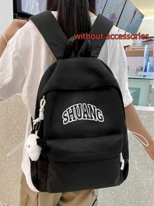 Letter Print Backpack,College Style Navy & Yellow Color Block Daypack,School College Daily Commute Travel - Multicolor - View 6
