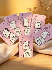 QIHOO 1/6pcs Cartoon Flork Expression Enamel Pins - 6 Styles Creative Meme Brooches, Perfect Gift For Best Friends, Graduation, Birthday, Party Favors - Multicolor - View 3