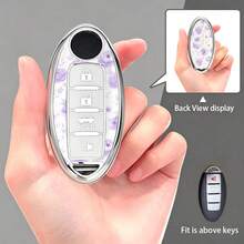 1pc Ditsy Floral Pattern UV Printed Full Wrap Car Key Fob Case For Nissan 4 Button Oval Smart Remote Key Shockproof Anti Scratch Protective Cover - Electroplated Key Cover (silver) - View 18
