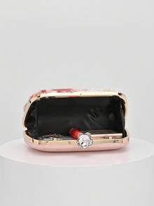 Elegant Shiny Multicolor Leaf & Floral Patchwork Crossbody Bag, Vintage Chain Strap Evening Bag, Mini Square Box Handbag, Suitable For Party Girls, Brides, College Students, Young Professionals, Versatile For Parties, Graduation Ceremonies, Weddings, Perfect Match For Party Accessories, Random Pattern Sent - Pink - View 7