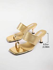 5cm New Colorblock Minimalist Toe-Post Wedge Sandals For Women 2025 Summer Open-Toe High Heels - Gold - View 9
