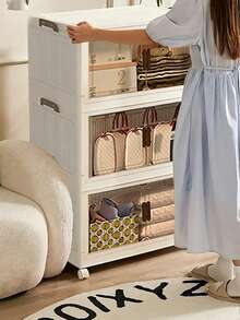 1/2/3/4/5layers Stackable Multi-Layer Storage Cabinet, Suitable For Bathroom Skin Care Products, Clothes, Toiletries, The Top Can Place Decorative Items, With Wheels For Easy Movement, For Bathroom Storage And Organization. - 白色 - 查看 6