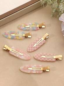 6 piezas de pinzas para el cabello con forma de concha iridiscente tipo macaron, adecuadas para el uso diario, salidas, accesorios para el cabello de mujer dulce - Multicolor - Ver 2