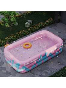 New Pink Large Inflatable Pool, Slide Style 3-Layer Circular Inflatable Pool, Comes With Large Capacity Air Pump And Water Play Set, Easy To Inflate, Novel Color And Style, Large Size Suitable For Multiple People, Ideal For Outdoor Yard Family Gatherings, Great Choice For Summer Water Play - C - View 3
