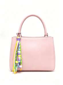 1pc Colorful Braided Rope Tassel Bag Charm, Macaron Beaded Keychain, Dopamine Style Decorative Pendant For Bags & Keys - Multicolor - View 4