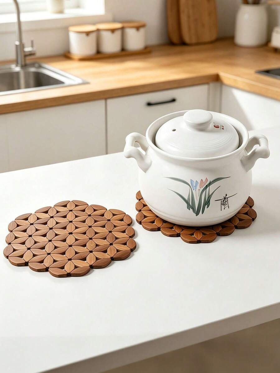 Bamboo Pot Trivet, Placemat, Table Mat, Heat-Resistant Hot Pot Trivet, Thickened Casserole Trivet, Anti-Scald Placemat, Table Mat, Bamboo Mat, Kitchen Plate Mat, Bowl Mat, High-Temperature Resistant - Multicolor - View 1