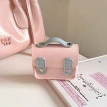 Mini Preppy Style PU Leather Earphone Storage Bag, Contrast Color Flap Design, Portable Shockproof Bluetooth Earphone Protective Case, Compact Multifunctional Data Cable & Coin Storage Pouch, Multiple Colors Available - Multicolor - View 14
