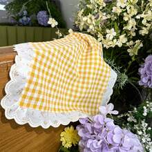 1/4pcs Korean Ins Style Yellow Plaid Classic Art Small Yellow Flower Lace Table Mat Napkin, Suitable For Wedding, Valentine's Day, Home Use And More - Multicolor - View 7
