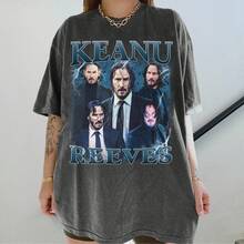 Camiseta retro con estampado de Keanu Reeves C Colores cómodos - Negro - Ver 1