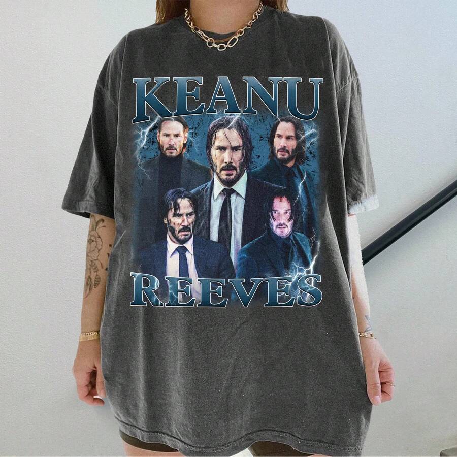 Camiseta retro con estampado de Keanu Reeves C Colores cómodos - Negro - Ver 1