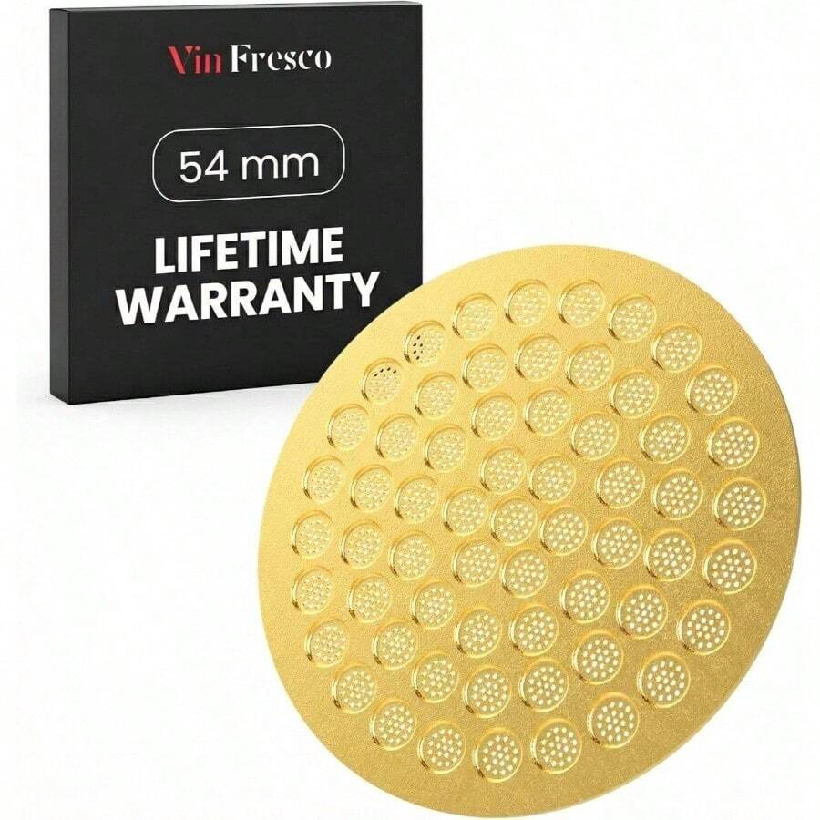 Espresso Puck Screen 53, 4 mm u2013 316 de acero inoxidable portafiltrador u2013 visualizacin microperforada para extraccin uniforme u2013 Oro - inicial - Ver 1