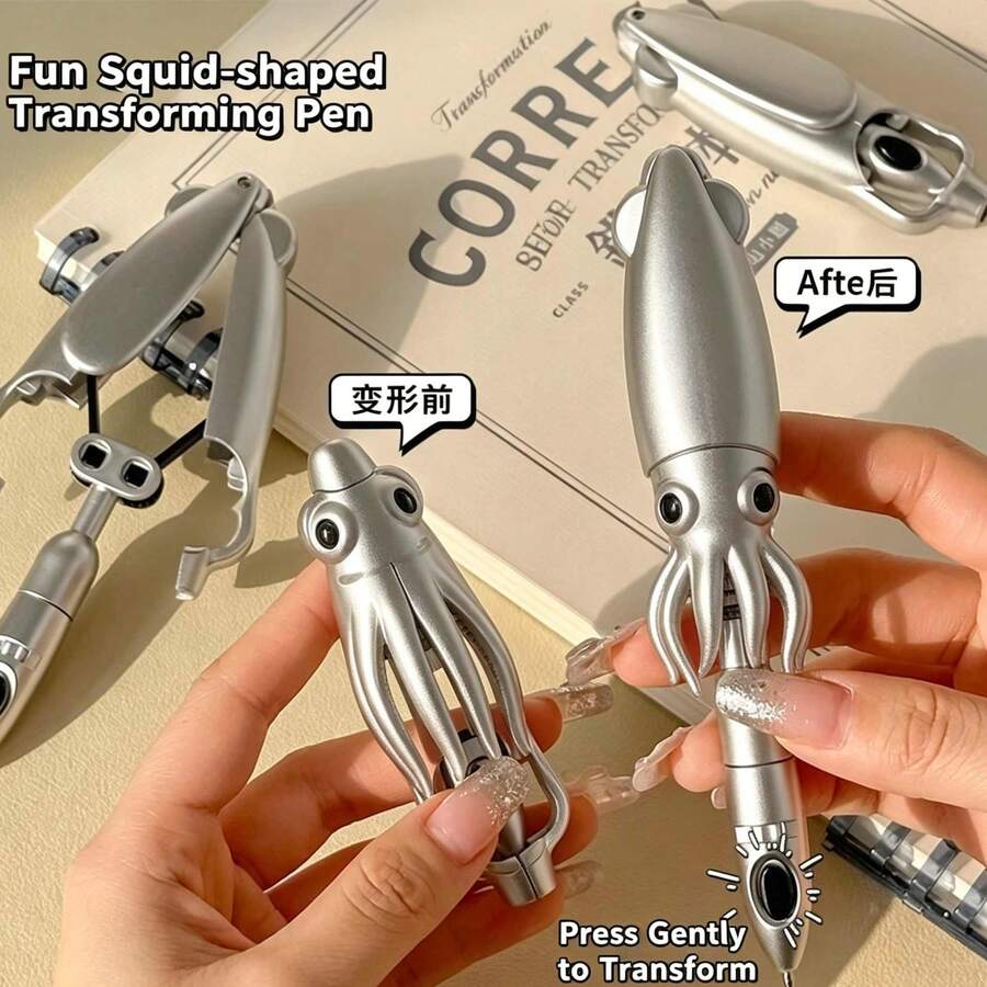 1pc Black Tech Viral Transformable Stress Relief Automatic Fun Stationery Squid Quirky Press-Type Ballpoint Pen Neutral Pen Suitable As Birthday, Christmas, Easter, Halloween Party Gift - Multiple Colors and Random Styles - View 1