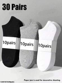 1/3/5/10/15/30 Pairs Black, White And Grey Solid Color Fashion Women's Socks, Women's Boat Socks, Ankle Socks, Men's Socks, Men's Boat Socks, Solid Color Minimalist Socks, Summer Autumn Socks, Soft Men's Short Socks, Casual Socks, Minimalist Comfortable Casual Versatile Disposable Thin Breathable Socks, Summer Socks, Women's Socks, Student Socks, Girls Ankle Socks, Women's Socks, Boys Socks, Suitable For Home And Daily Wear. - Multicolor - View 1