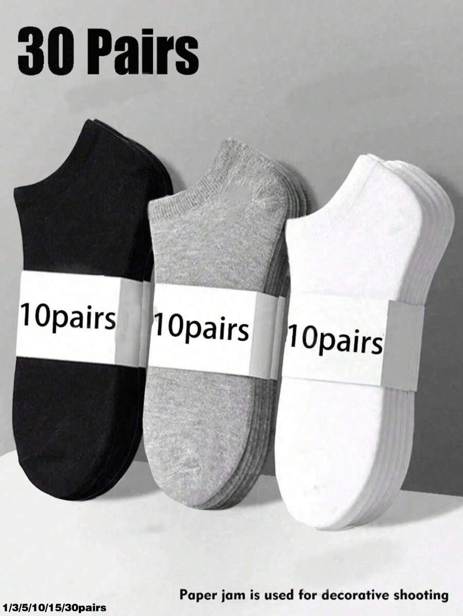1/3/5/10/15/30 Pairs Black, White And Grey Solid Color Fashion Women's Socks, Women's Boat Socks, Ankle Socks, Men's Socks, Men's Boat Socks, Solid Color Minimalist Socks, Summer Autumn Socks, Soft Men's Short Socks, Casual Socks, Minimalist Comfortable Casual Versatile Disposable Thin Breathable Socks, Summer Socks, Women's Socks, Student Socks, Girls Ankle Socks, Women's Socks, Boys Socks, Suitable For Home And Daily Wear. - Multicolor - View 1