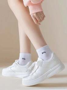 1/4/7/9/14 Pairs (Random Mixed Colors) Women's Minimalist Solid Color Versatile Letter Print Short Socks/Mid-Calf Socks, Suitable For Daily Wear And Outfits - Multicolor - View 4