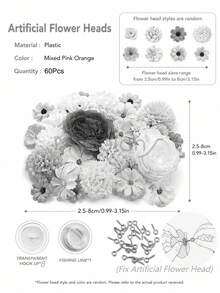 MEHELANY 120/60/21件組懸掛花卉花環套裝 DIY 花卉窗簾材料 人造花吊飾裝飾，適用於漂浮花牆懸掛背景裝飾、婚禮生日房間裝飾、畢業典禮禮物、居家花園春夏婚禮派對拱門牆面裝飾（DIY 花串套裝）（含製作配件） - 彩色 - 查看 14