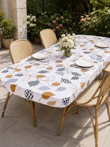 1pc-Fitted Table Cover, Stretch Tablecloth For Outdoor Dining Table, Modern Leaf Print Polyester Table Cover With Elastic Edge, Washable Table Protector For Patio Garden Kitchen Dining, Picnic, Party, Everyday Home Decor - Multicolor - View 7