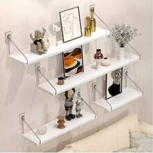 No-Drill Wall Shelf With Nail-In Hooks, Decorative Wooden Hanging Shelf, Floating Bookshelf For Living Room & Office, 1pc - White - View 2