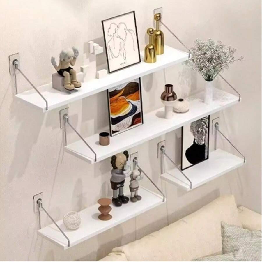 No-Drill Wall Shelf With Nail-In Hooks, Decorative Wooden Hanging Shelf, Floating Bookshelf For Living Room & Office, 1pc